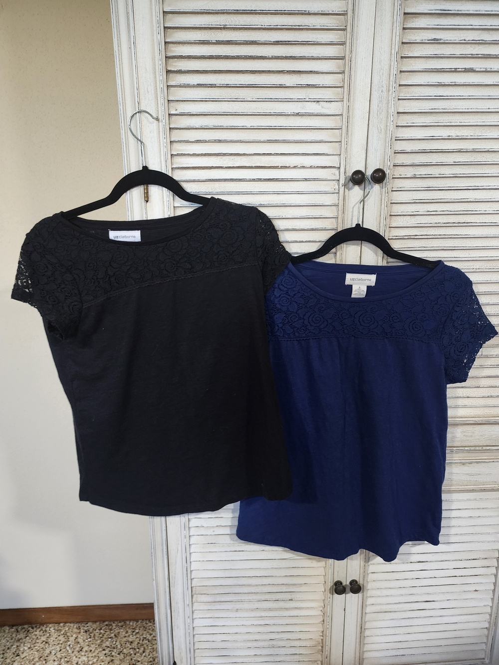 Lace Yoke Short Sleeve Tee - Black & Navy Liz Claiborne Small